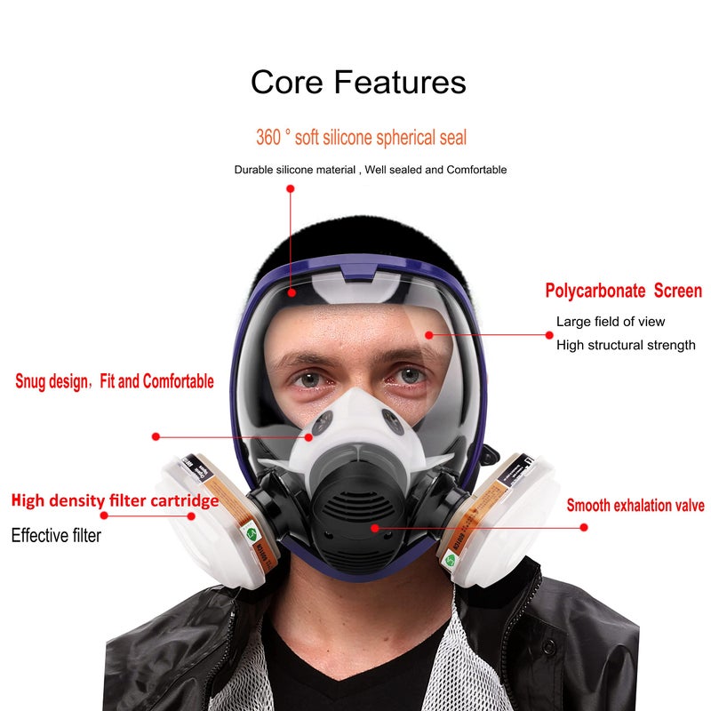 AUWOD 17in 1 Reusable Full Face Respirator Widely Used in Paint Sprayer, Chemical,Woodworking,Dust Protector - Image 4